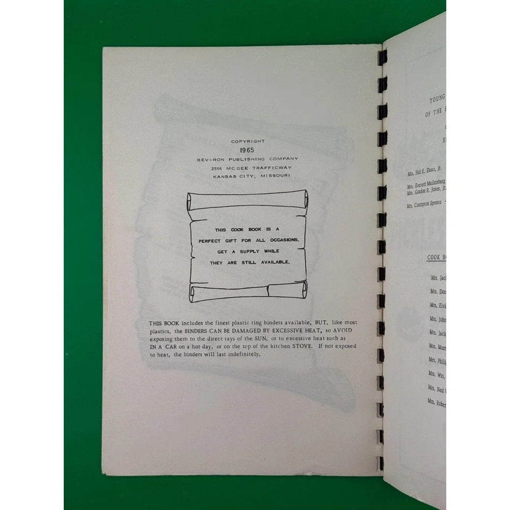 Young Matron's Cookbook El Paso TX 1965 Community Cookbook Vintage Recipes